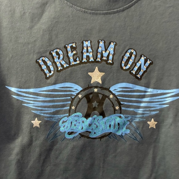 AeroSmith Dream On Blue Righstones Details Graphic Crop Top L - Picture 5 of 8